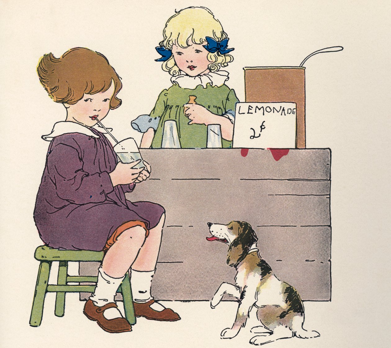 Niñas en su puesto de limonada de Blanche Fisher Wright