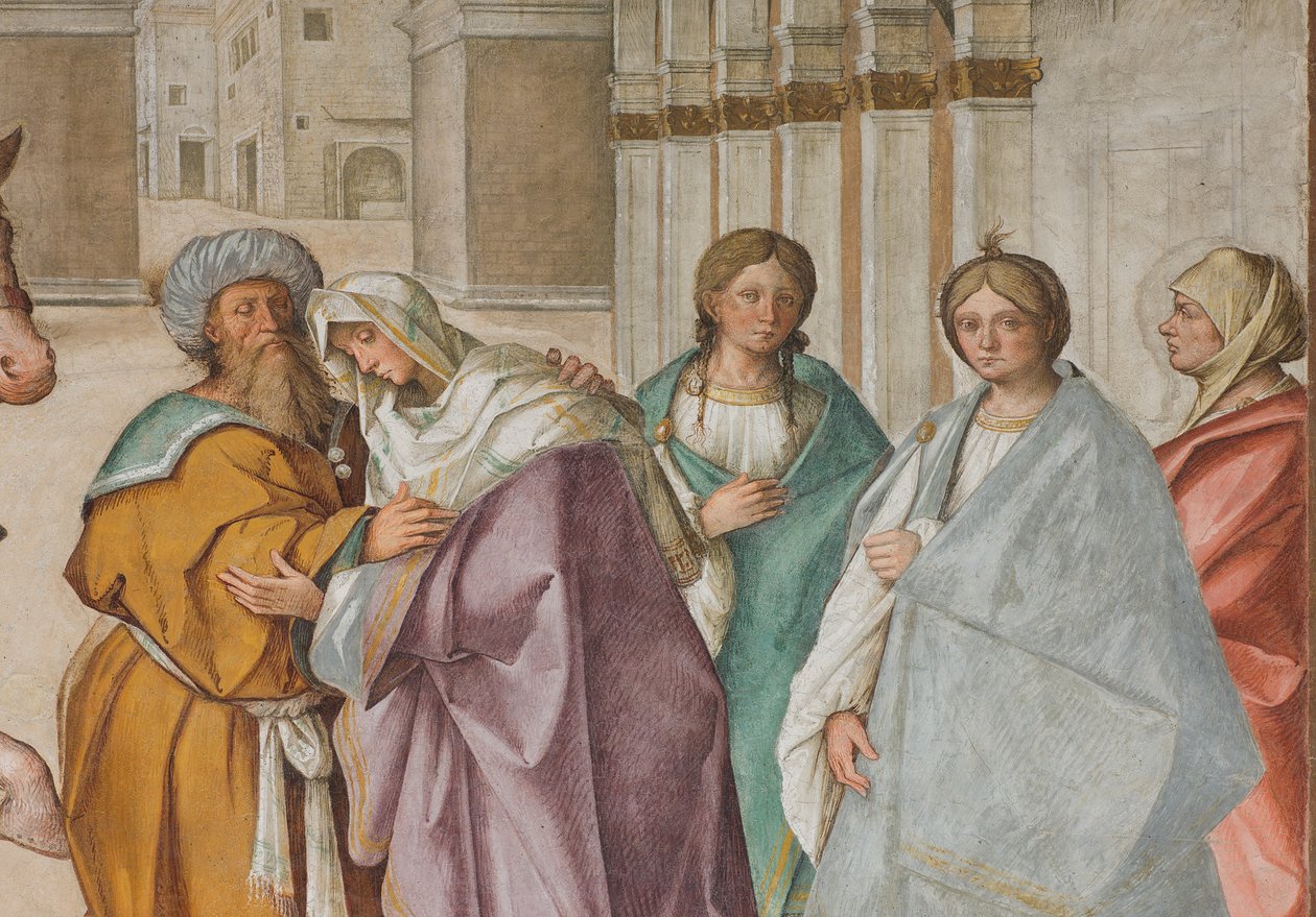 Nave central, Primer tramo norte, Encuentro de San Joaquín y Santa Ana en la Porta Aurea, Boccaccio Boccaccino 1514-15 (detalle) de Boccaccio Boccaccino