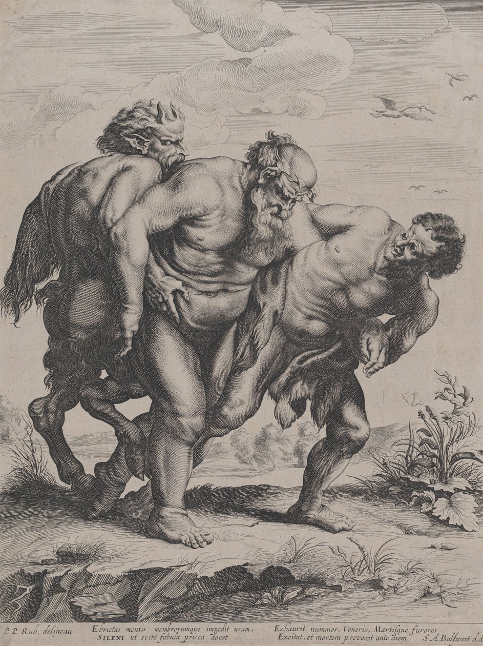 El Sileno borracho, apoyado por un sátiro y un fauno, 1625-59 de Boetius Adams Bolswert