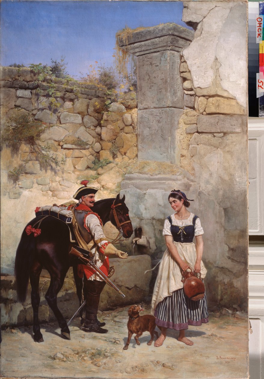 Escena en el pozo - Pintura de Gottfried (Bogdan Pavlovich) Willewalde (1818-1903), óleo sobre lienzo de Bogdan Willewalde