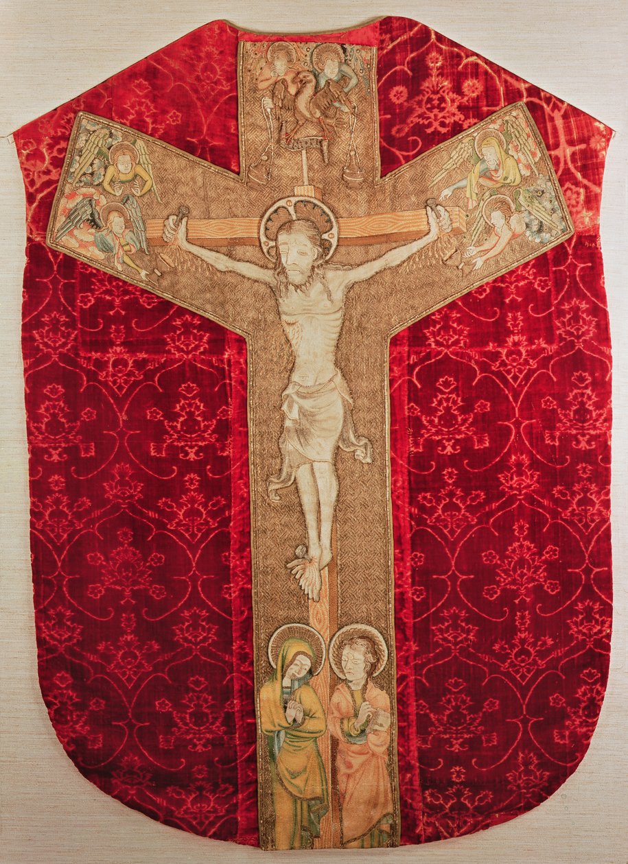 Orfreo bordado en casulla bohemia que representa la Crucifixión con la Virgen y Ángeles, finales del siglo XIV de Bohemian School