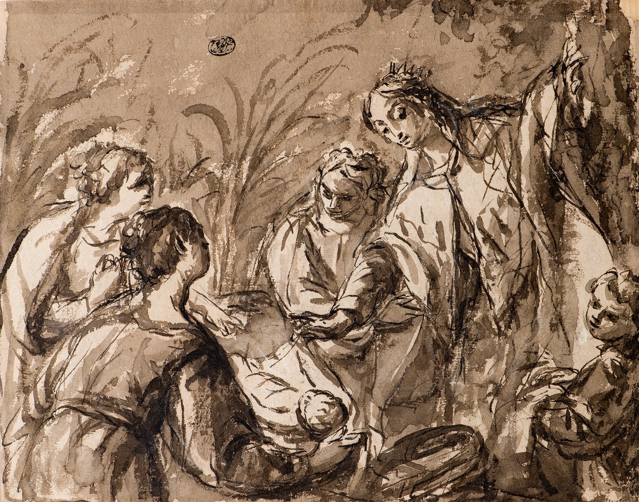 La hija del faraón descubriendo al infante Moisés, El hallazgo de Moisés de Bolognese School