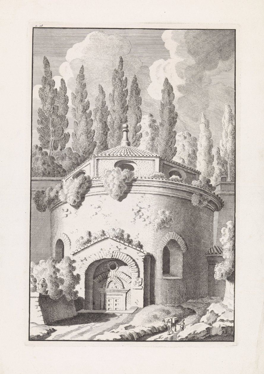 Ruïne van een Romeinse ronde tempel Reliquias de la antigua ciudad de Roma (título de la serie) de Bonaventura van Overbeek
