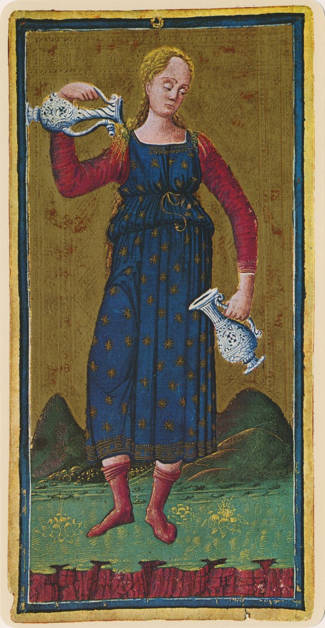 La templanza, facsímil de una carta del tarot del mazo 