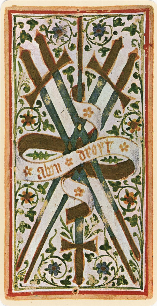 El cinco de espadas, facsímil de una carta de tarot del mazo 