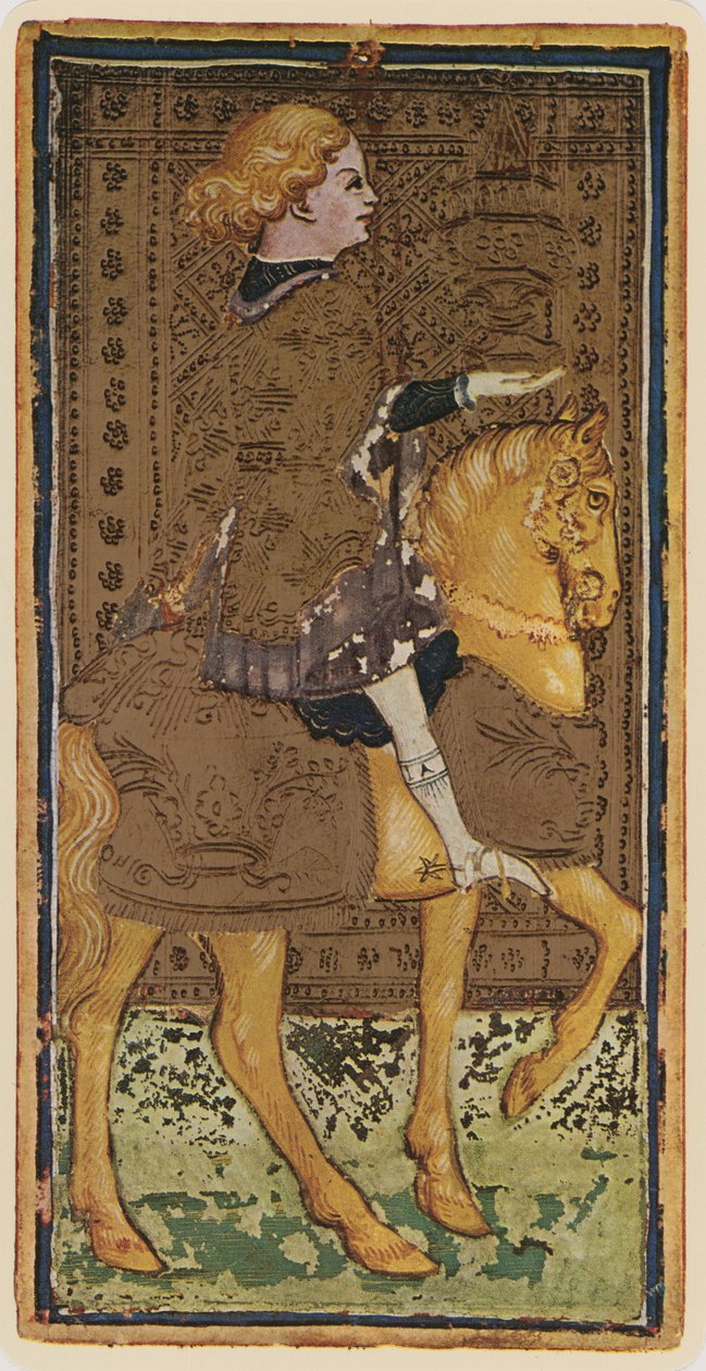 El caballero de copas, facsímil de una carta del tarot del mazo 