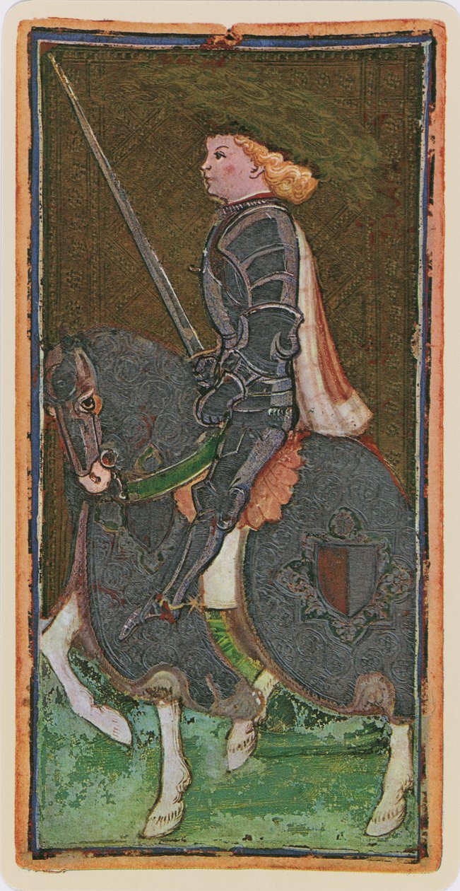 El Caballero de Espadas, facsímil de una carta del tarot del mazo 