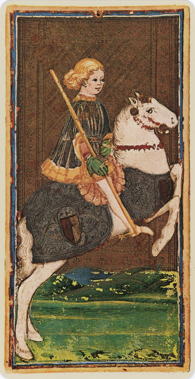 El Caballero de Bastos, facsímil de una carta del tarot del mazo 