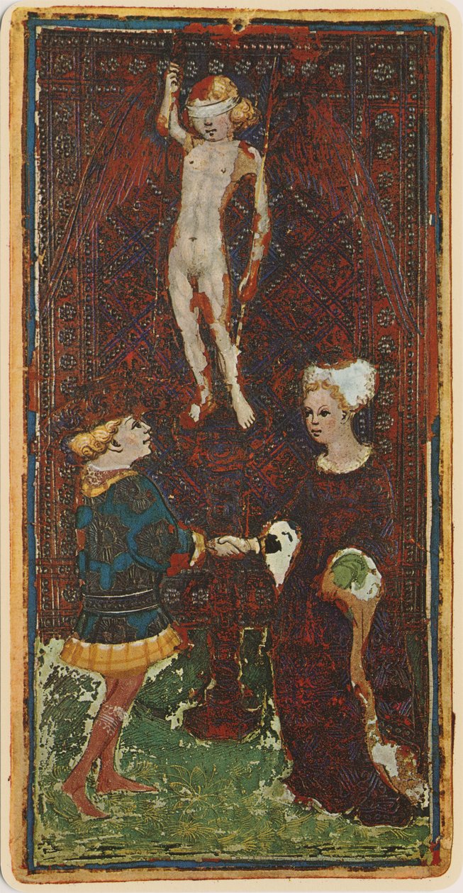 Los amantes, facsímil de una carta de tarot del mazo 