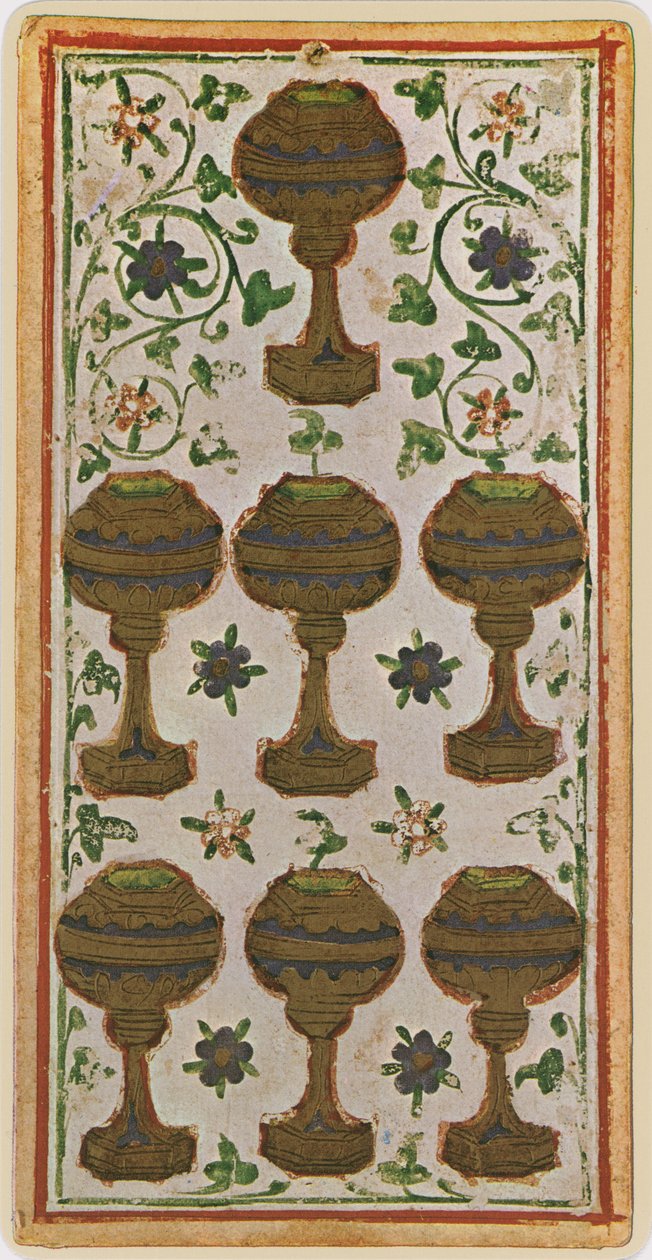 Los siete de copas, facsímil de una carta del tarot del mazo 