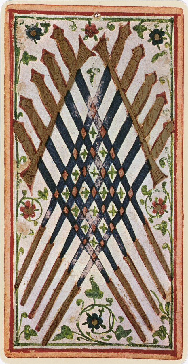 El Diez de Espadas, facsímil de una carta del tarot del mazo 