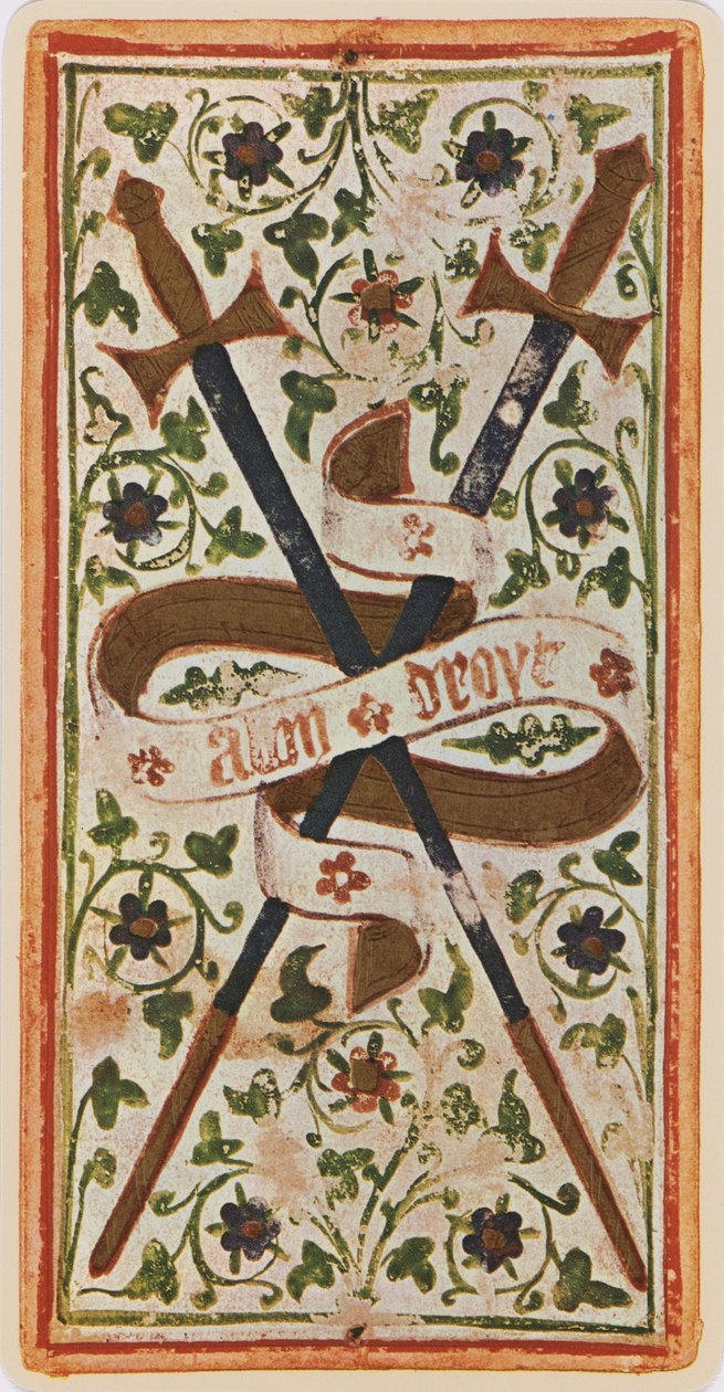El Dos de Espadas, facsímil de una carta del tarot del mazo 