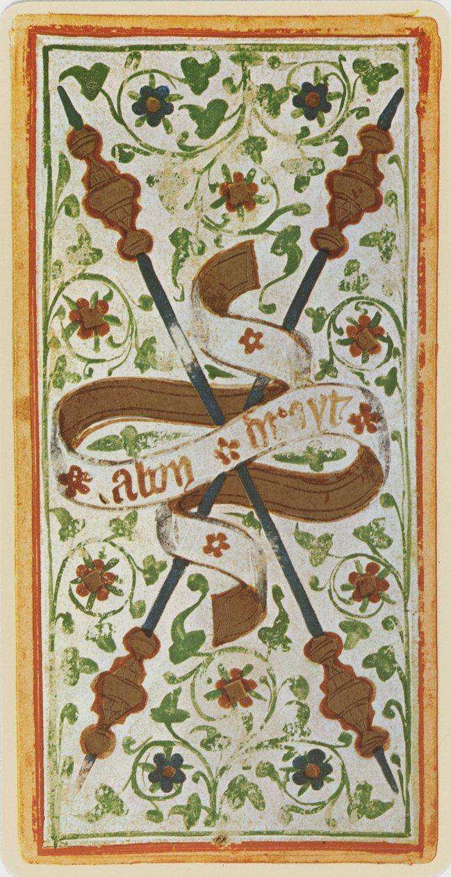 El Dos de Bastos, facsímil de una carta del tarot del mazo 