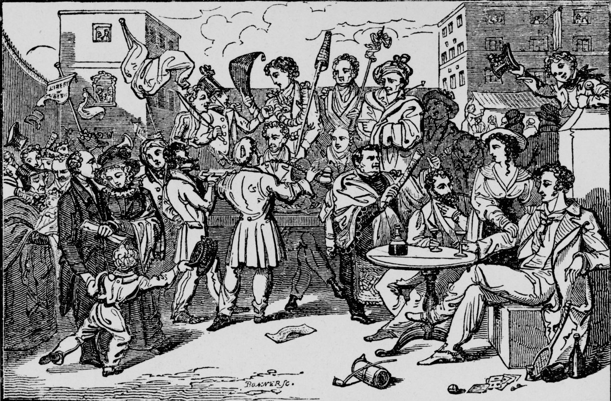 Una elección simulada en la prisión de Kings Bench, c. 1828, 1912 de Bonner