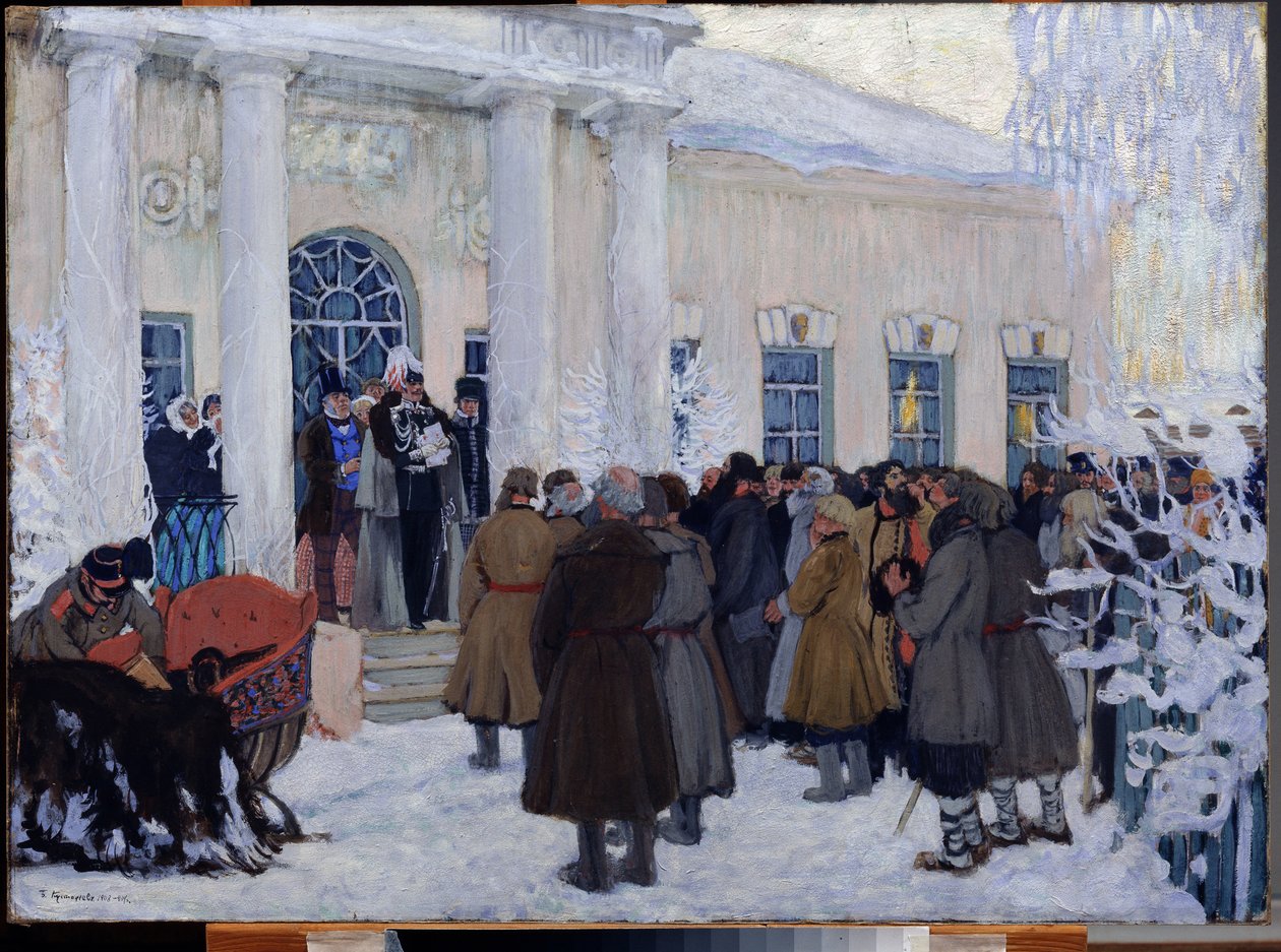 La emancipación de los siervos rusos en 1861, 1908-09 de Boris Mikhailovich Kustodiev