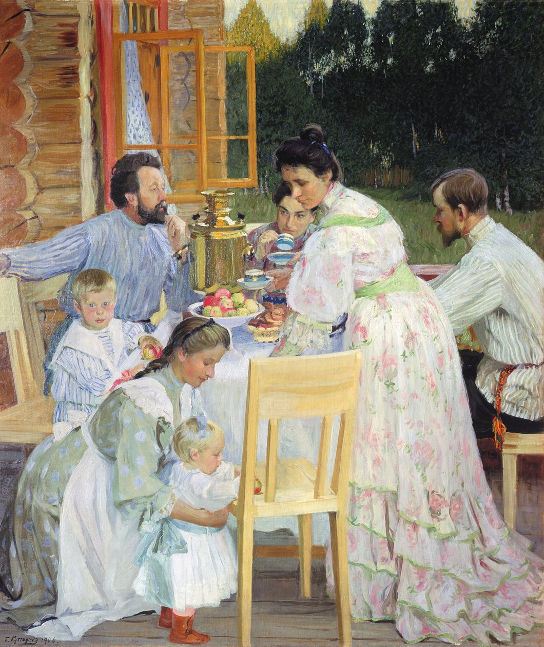 En la Terraza, 1906 de Boris Mikhailovich Kustodiev