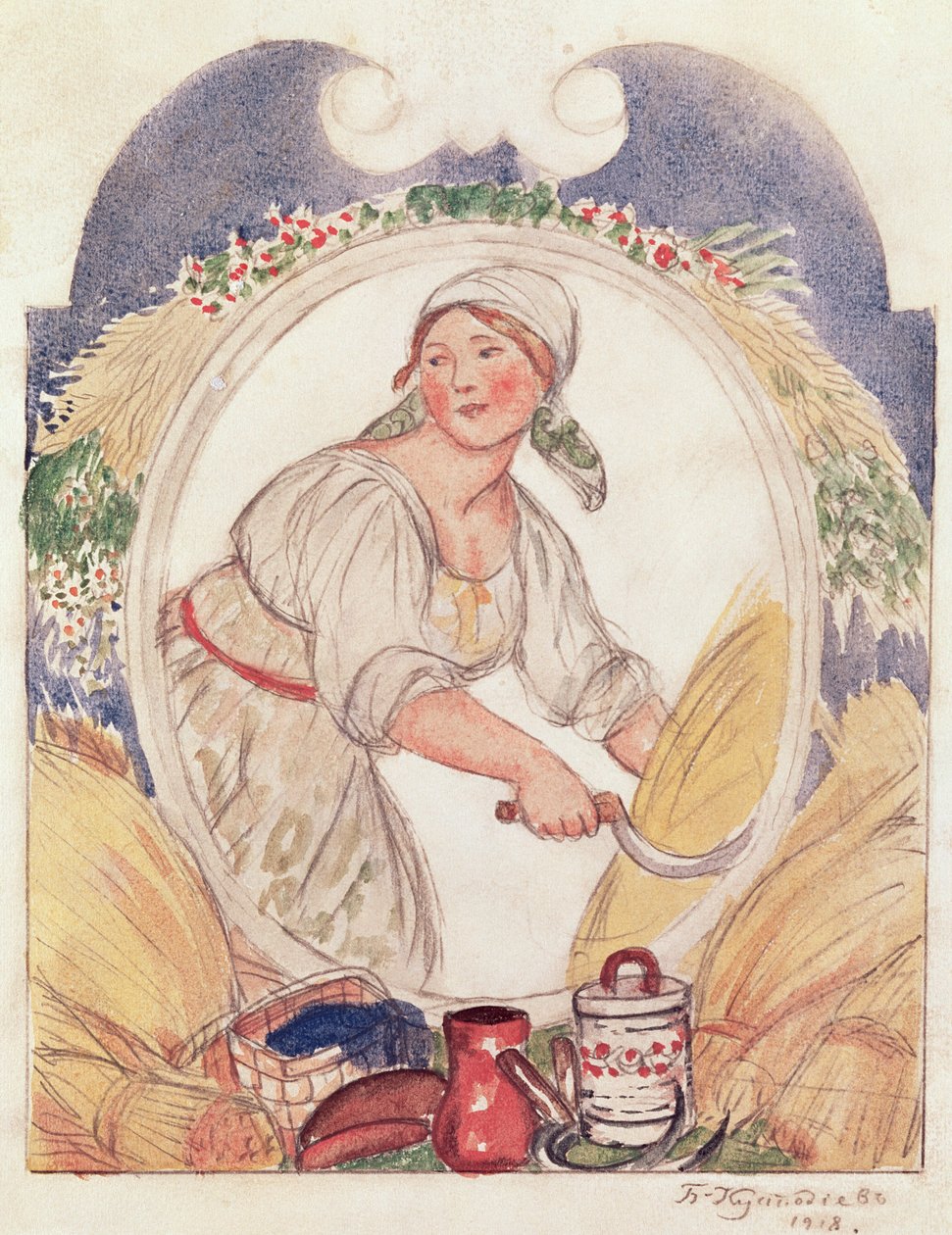 El segador, estudio para la decoración de la Plaza Ruzheinaya (Rifle) en Petrogrado, 1918 de Boris Mikhailovich Kustodiev