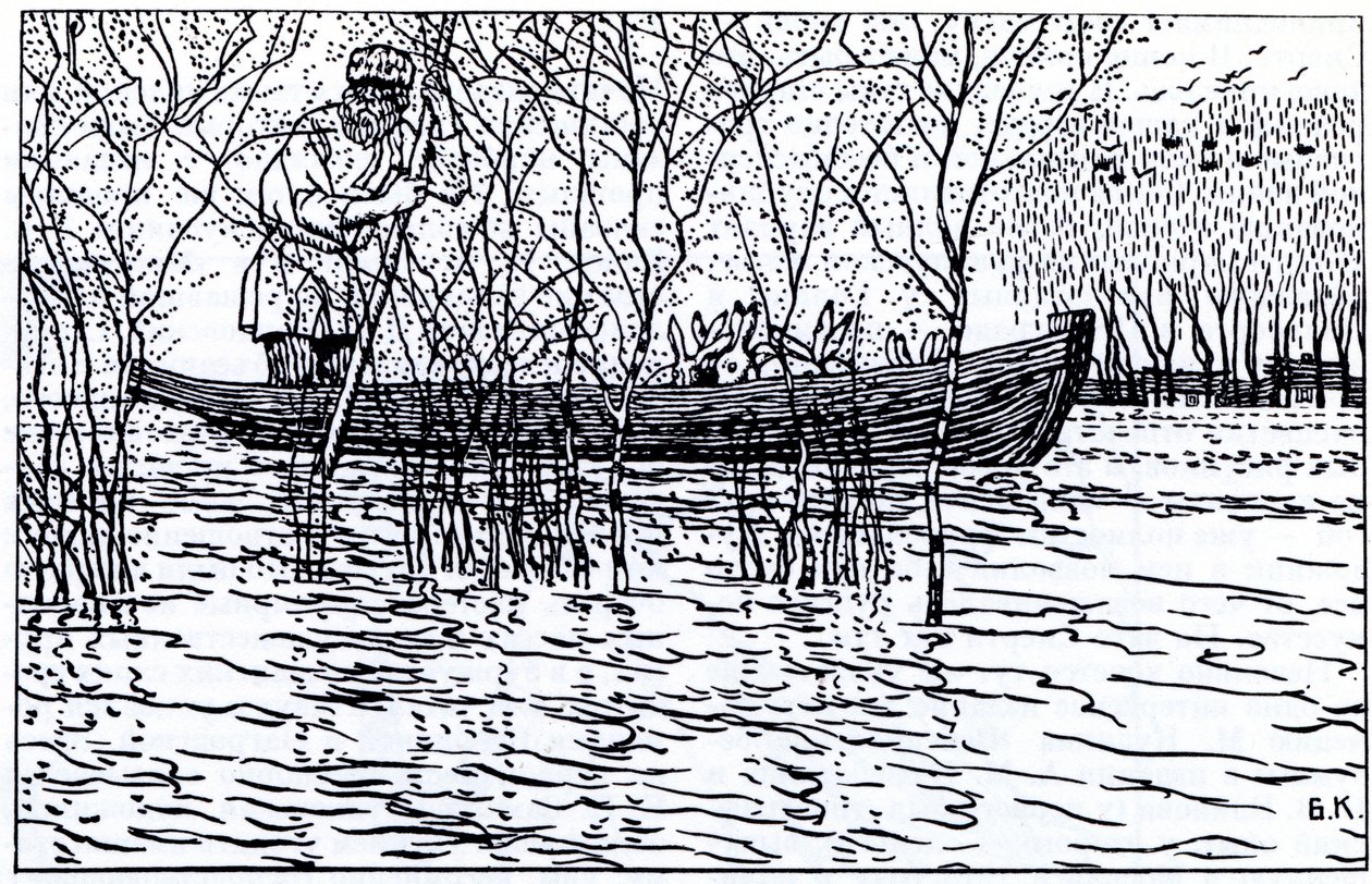 Ilustración para el poema Abuelo Mazay y las liebres de N. Nekrasov, 1910 de Boris Mikhailovich Kustodiev