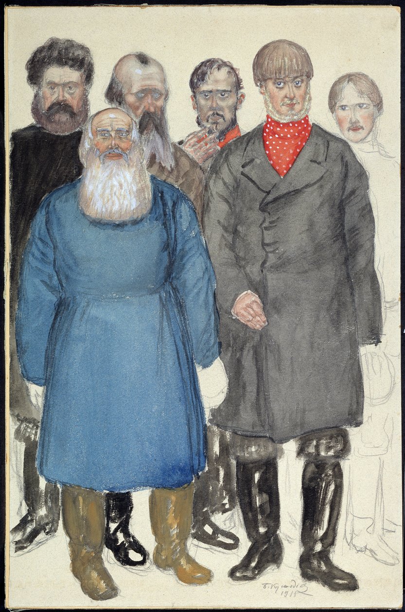 Diseño de vestuario para la obra de teatro Lobos y ovejas de Alexandre Ostrovsky (1823-1886) (Diseño de vestuario para la obra de teatro Lobos y ovejas de A. Ostrovsky). Obra de Boris Michaylovich Kustodiev (Koustodiev) (1878-1927), acuarela sobre papel de Boris Mikhailovich Kustodiev