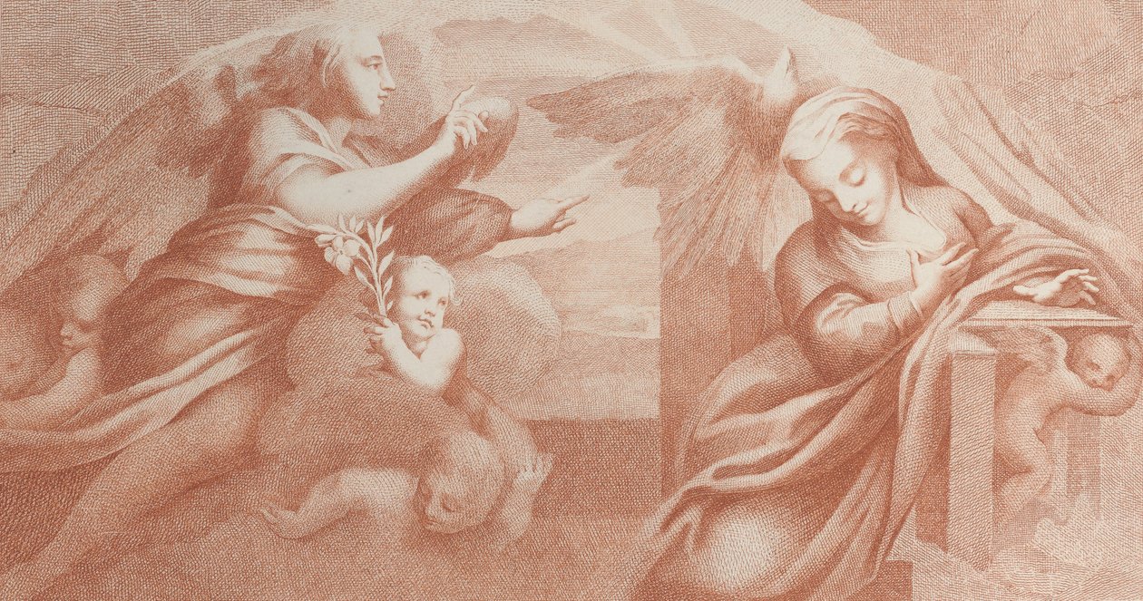 La Anunciación, con Gabriel a la izquierda y la Virgen a la derecha, 1784 de Bossi