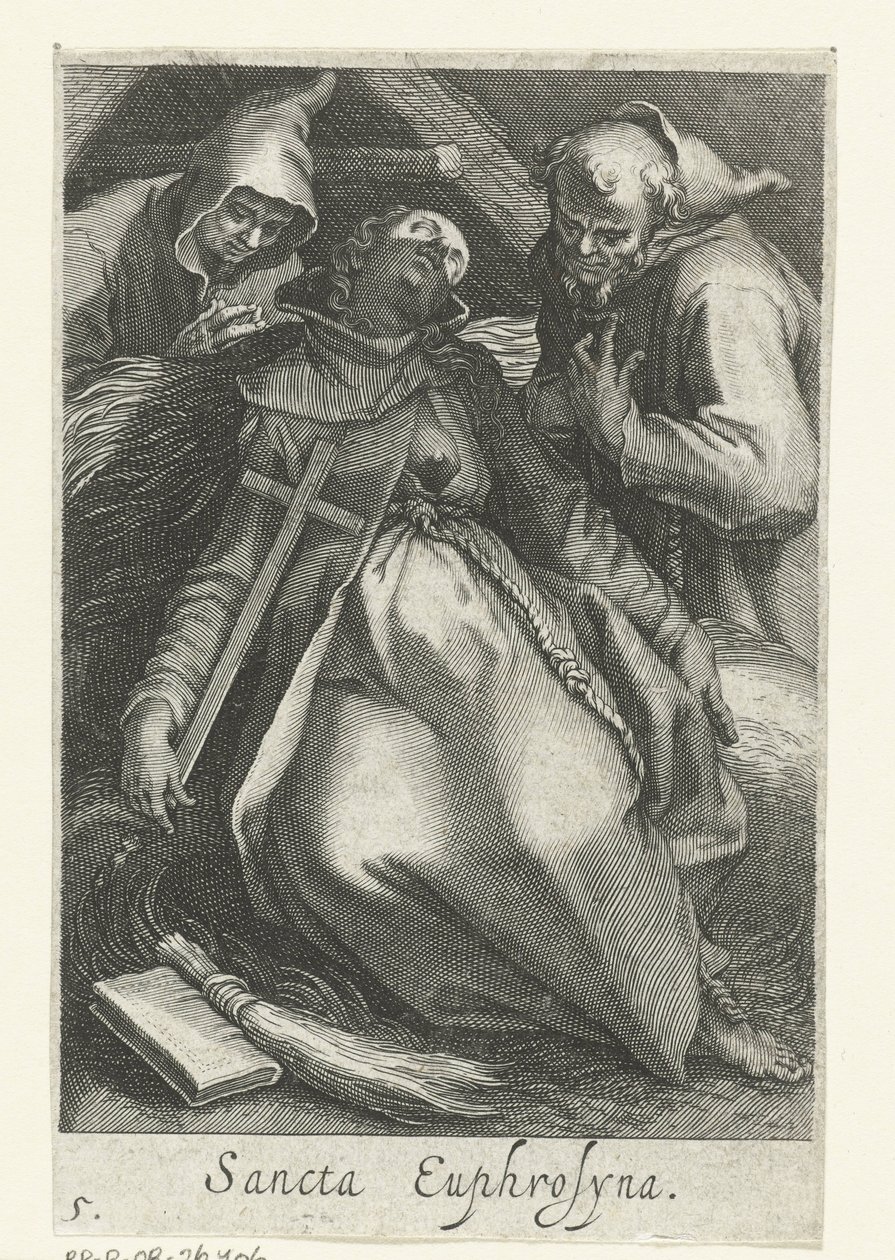 Santa Euphrosina de Alejandría como Hermitess Sancta Euphrosyna (título sobre el objeto) Hermitesses (título de la serie) Sacra Eremus Ascetriarum (título de la serie) de Boëtius Adamsz. Bolswert