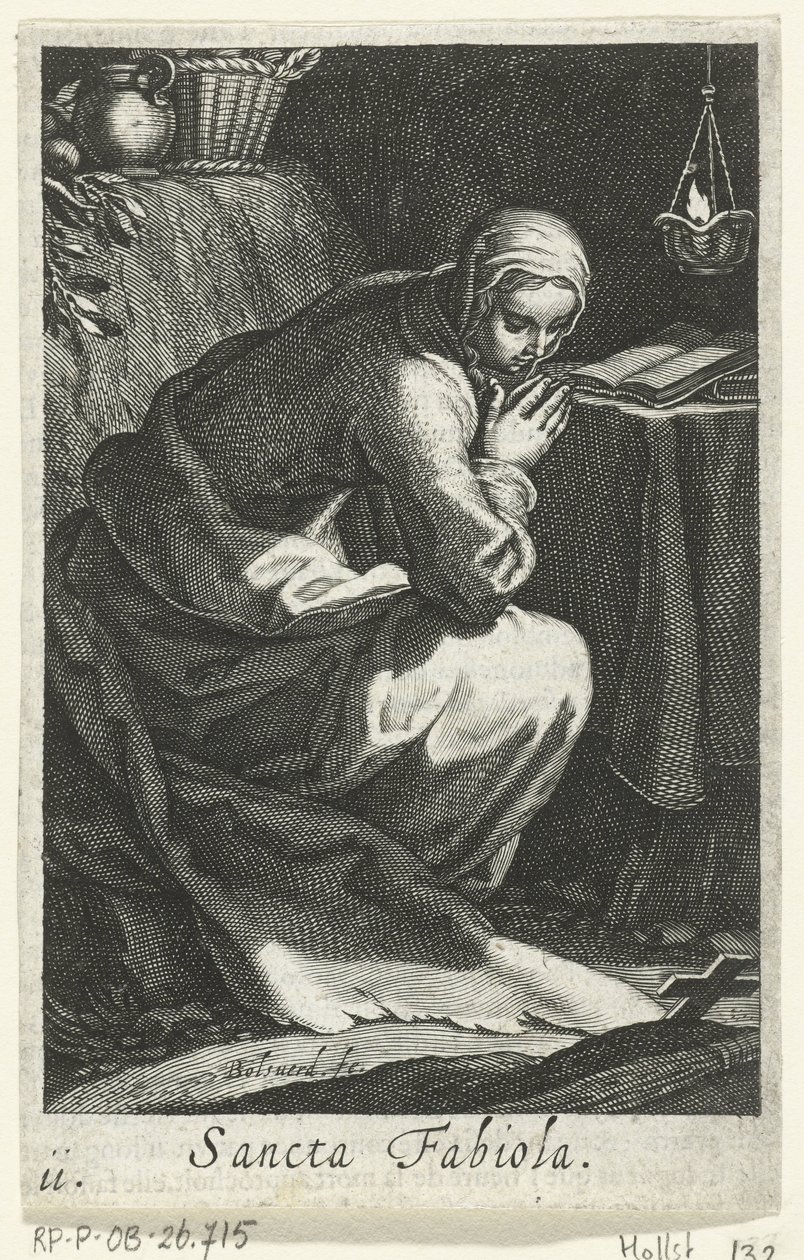 Santa Fabiola de Roma como hermita Sancta Fabiola (título sobre objeto) Hermitesses (título de la serie) Sacra Eremus Ascetriarum (título de la serie) de Boëtius Adamsz. Bolswert
