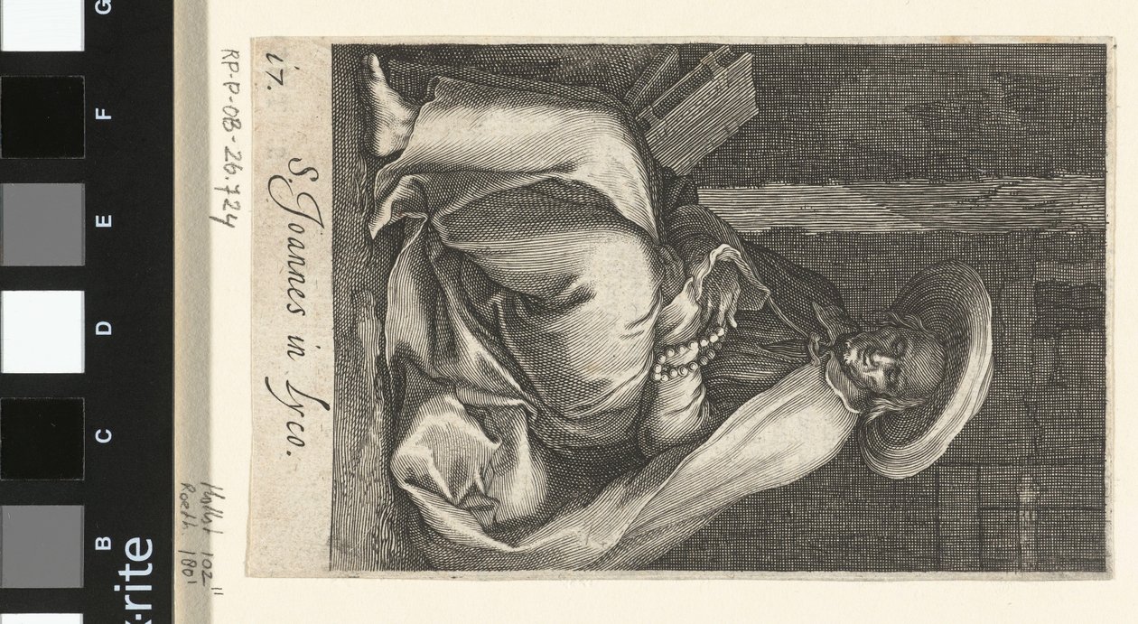 San Juan de Lycopolis como un ermitaño en su celda S. Joannes en Lyco (título sobre objeto) Ermitaños (título de la serie) Sacra eremvs ascetarvm (título de la serie) de Boëtius Adamsz. Bolswert