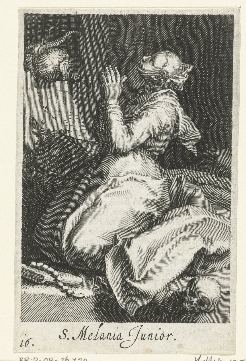Santa Melania la Joven como Hermitess S. Melania Junior (título sobre objeto) Hermitesses (título de la serie) Sacra Eremus Ascetriarum (título de la serie) de Boëtius Adamsz. Bolswert