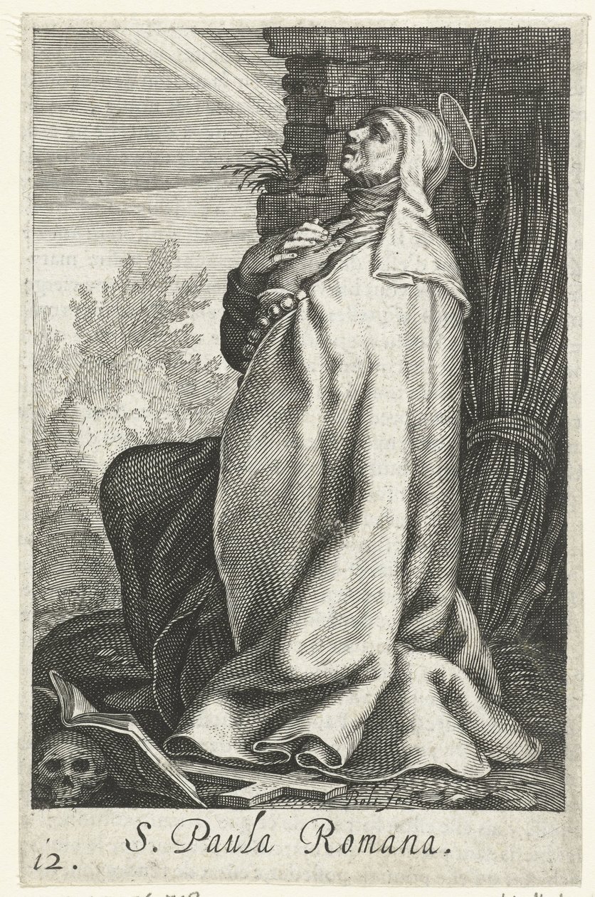 Santa Paula de Roma como hermita S. Paula Romana (título sobre objeto) Hermitesses (título de la serie) Sacra Eremus Ascetriarum (título de la serie) de Boëtius Adamsz. Bolswert