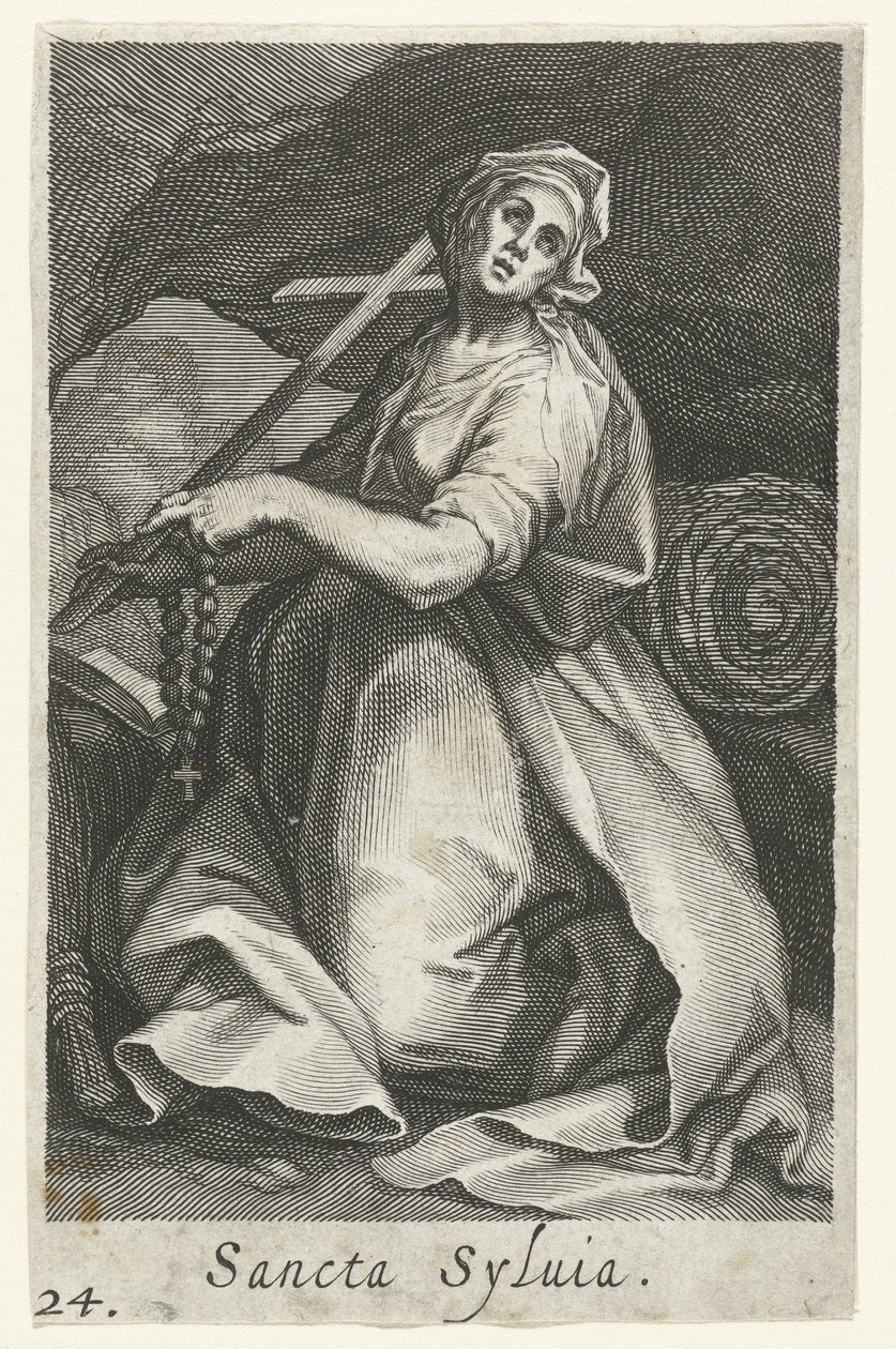 Santa Silvia de Roma como hermita Sancta Syluia (título sobre el objeto) Hermitesses (título de la serie) Sacra Eremus Ascetriarum (título de la serie) de Boëtius Adamsz. Bolswert