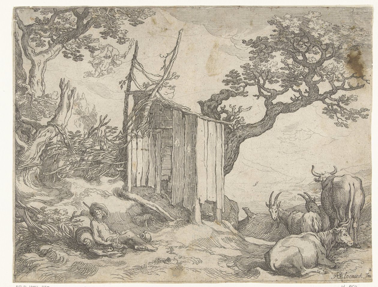 Paisaje con Argus cerca de Io como vaca y Mercurio en el cielo Caras de campo (título de la serie) de Boëtius Adamsz. Bolswert