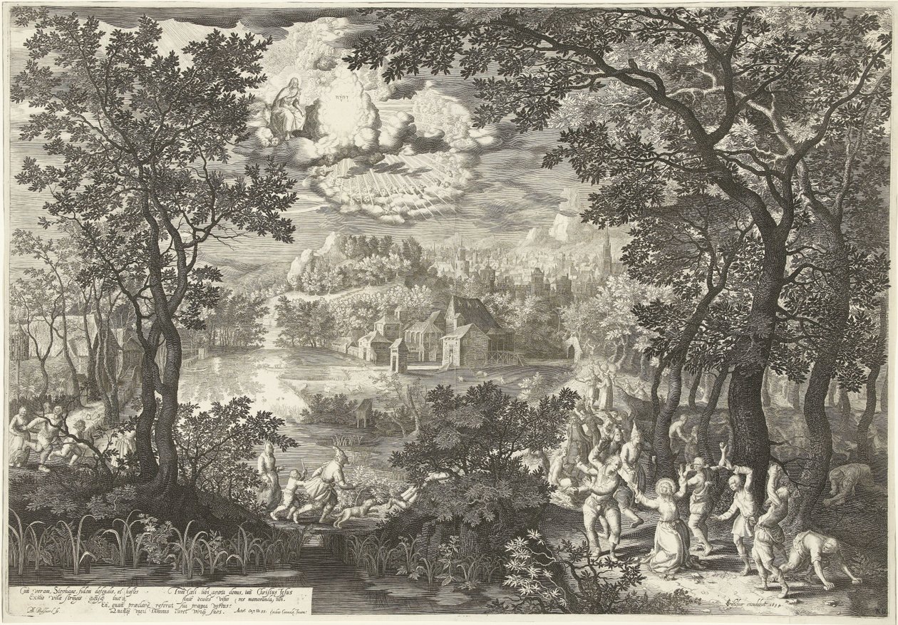 Paisaje con Martirio de San Esteban de Boëtius Adamsz. Bolswert