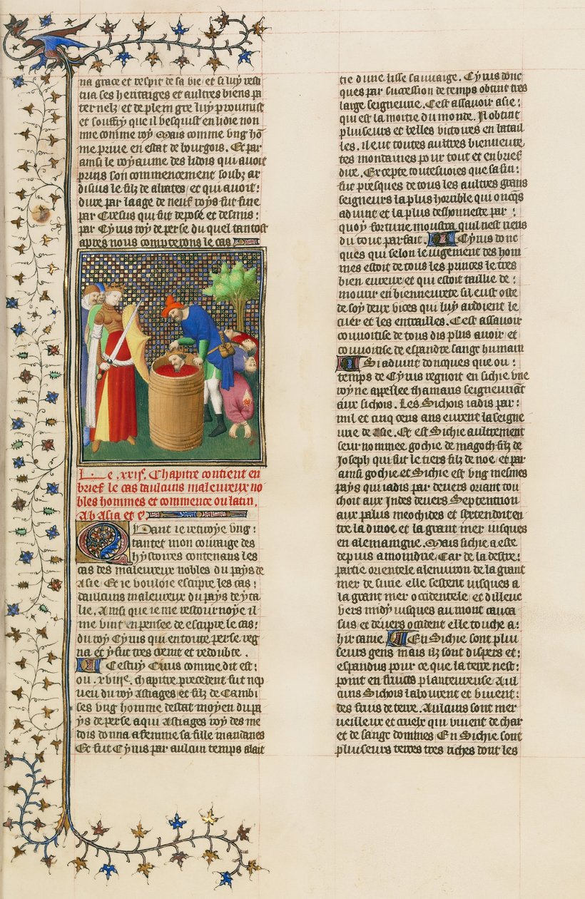 Ciro el Grande, fundador del Imperio Persa, asesinado por Thamaris, reina de los Masagetas de Boucicaut Master