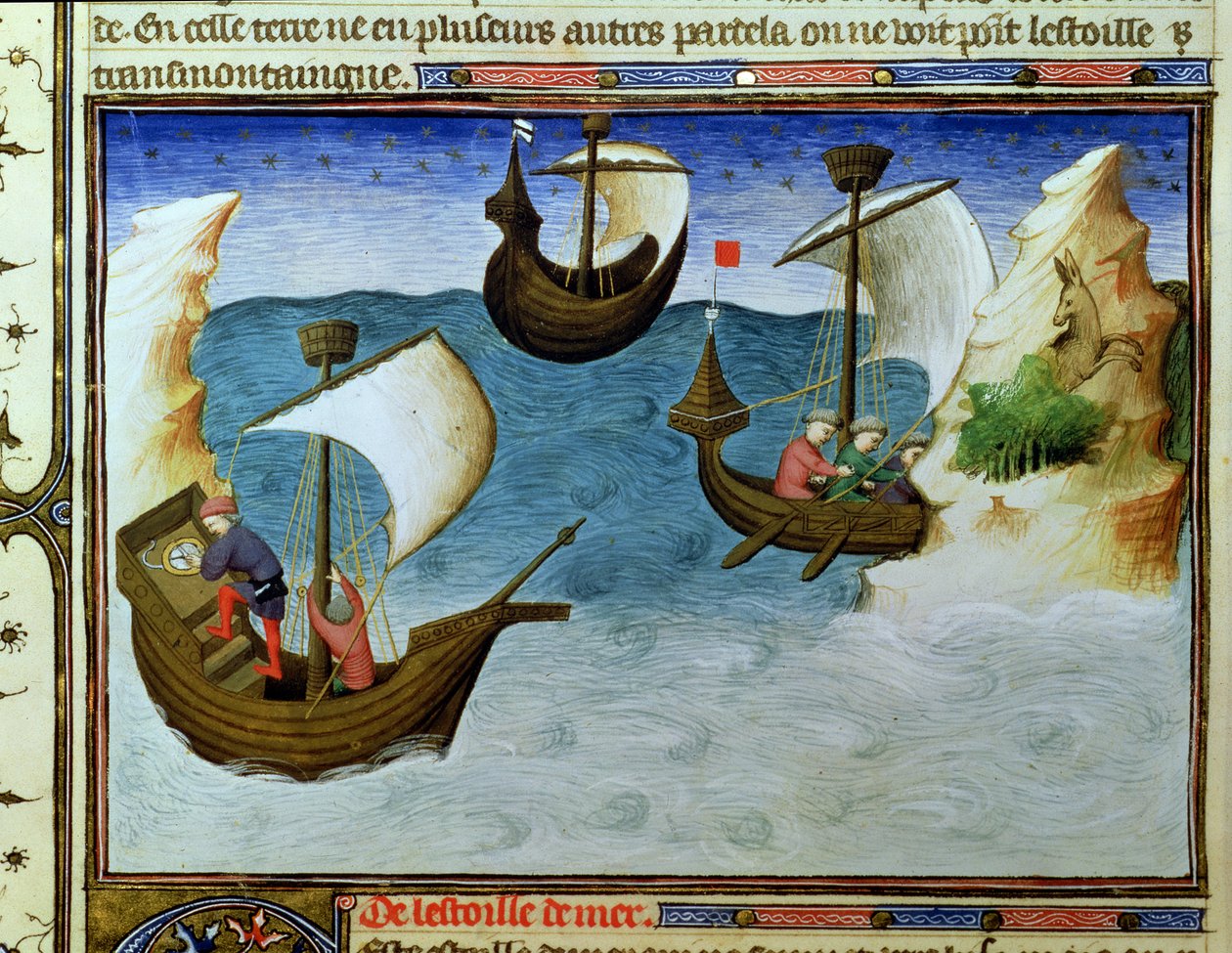 Ms Fr 2810 f.188, Navegantes usando un astrolabio en el Océano Índico, del 