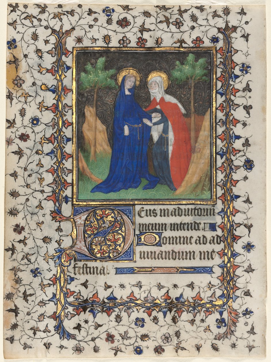 Hojas de un Libro de Horas: La Visitación y Cristo en el Juicio, c. 1415 de Boucicaut Master