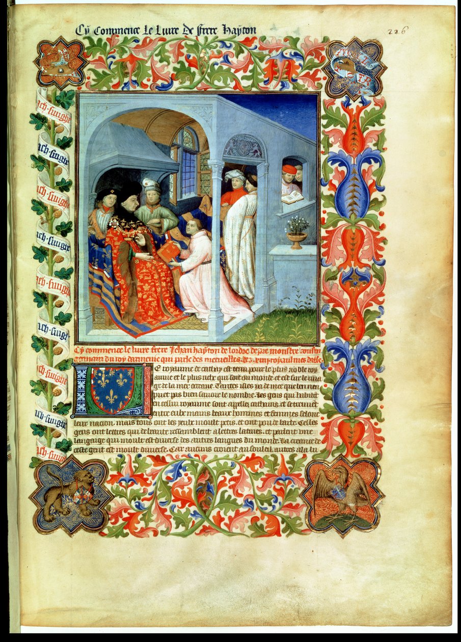 Ms Fr 2810 f.226, el hermano Hayton presenta su libro a Jean Sans Peur, del 
