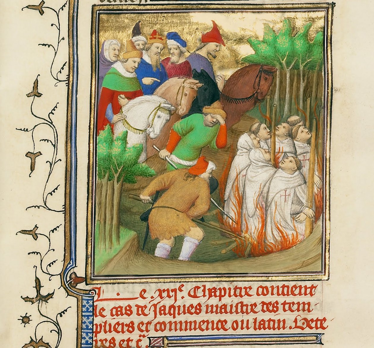 Los Caballeros Templarios quemados en presencia de Felipe el Hermoso y sus cortesanos, ca. 1413-1415 de Boucicaut Master,