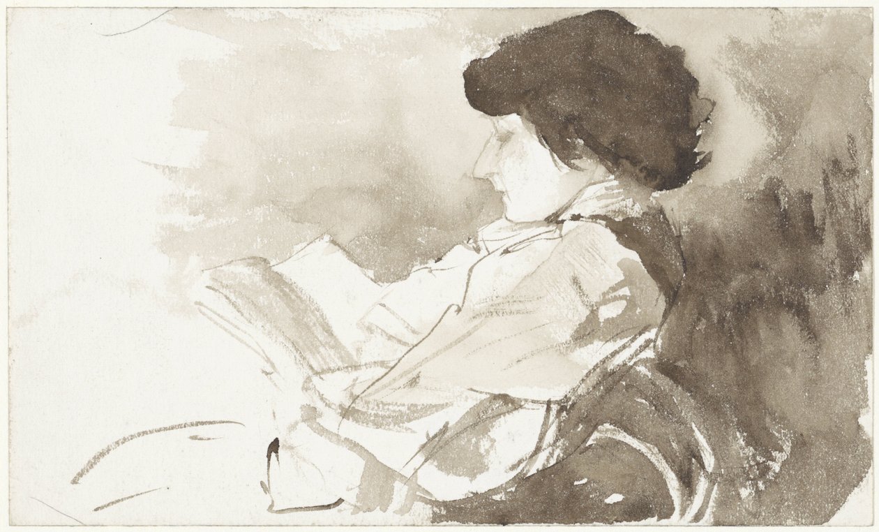 Mujer lectora, de perfil de Bramine Hubrecht