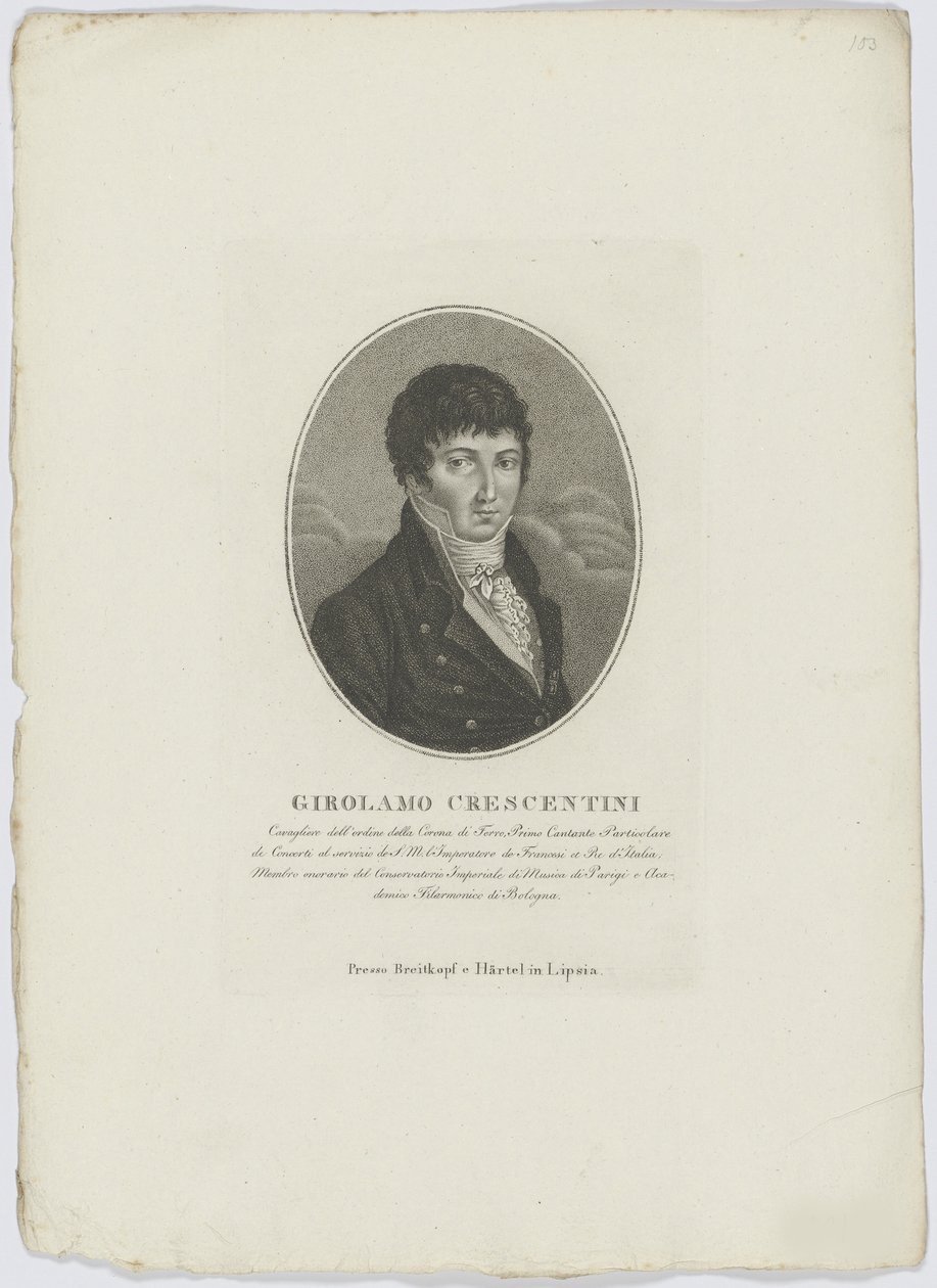 Retrato de Girolamo Crescentini 1762-1846, después de 1800 de Breitkopf and Härtel