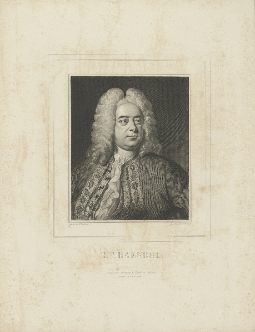 Retrato del compositor Georg Friedrich Haendel 1685-1759, c. 1840 de Breitkopf and Härtel