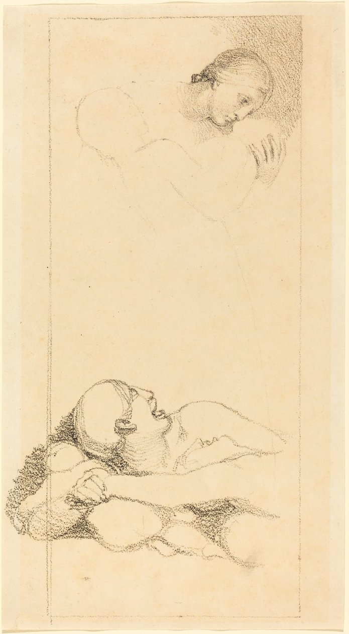 Hombre asustado mirando hacia arriba; Mujer y niños de British 18th Century after John Flaxman