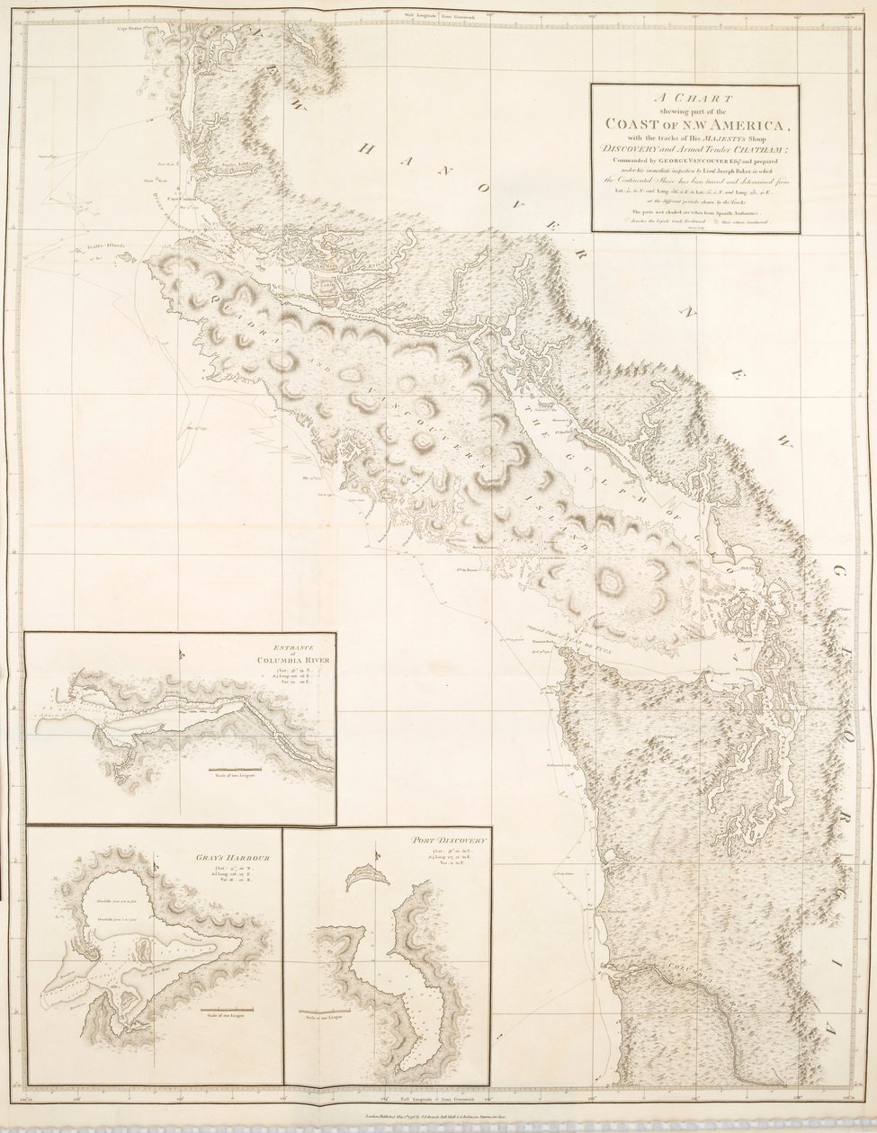 Carta que muestra parte de la costa de América del Noroeste de British School