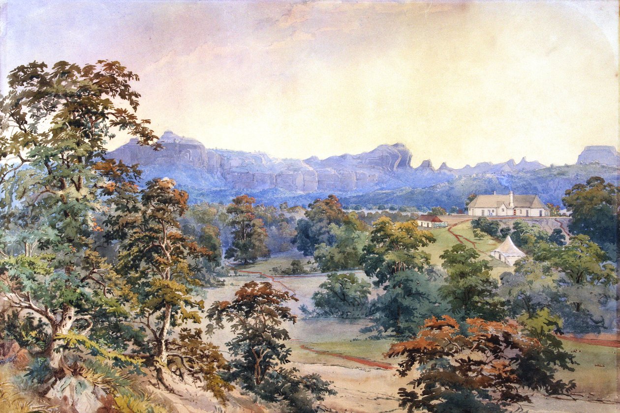 Una granja en un valle (acuarela) de British School