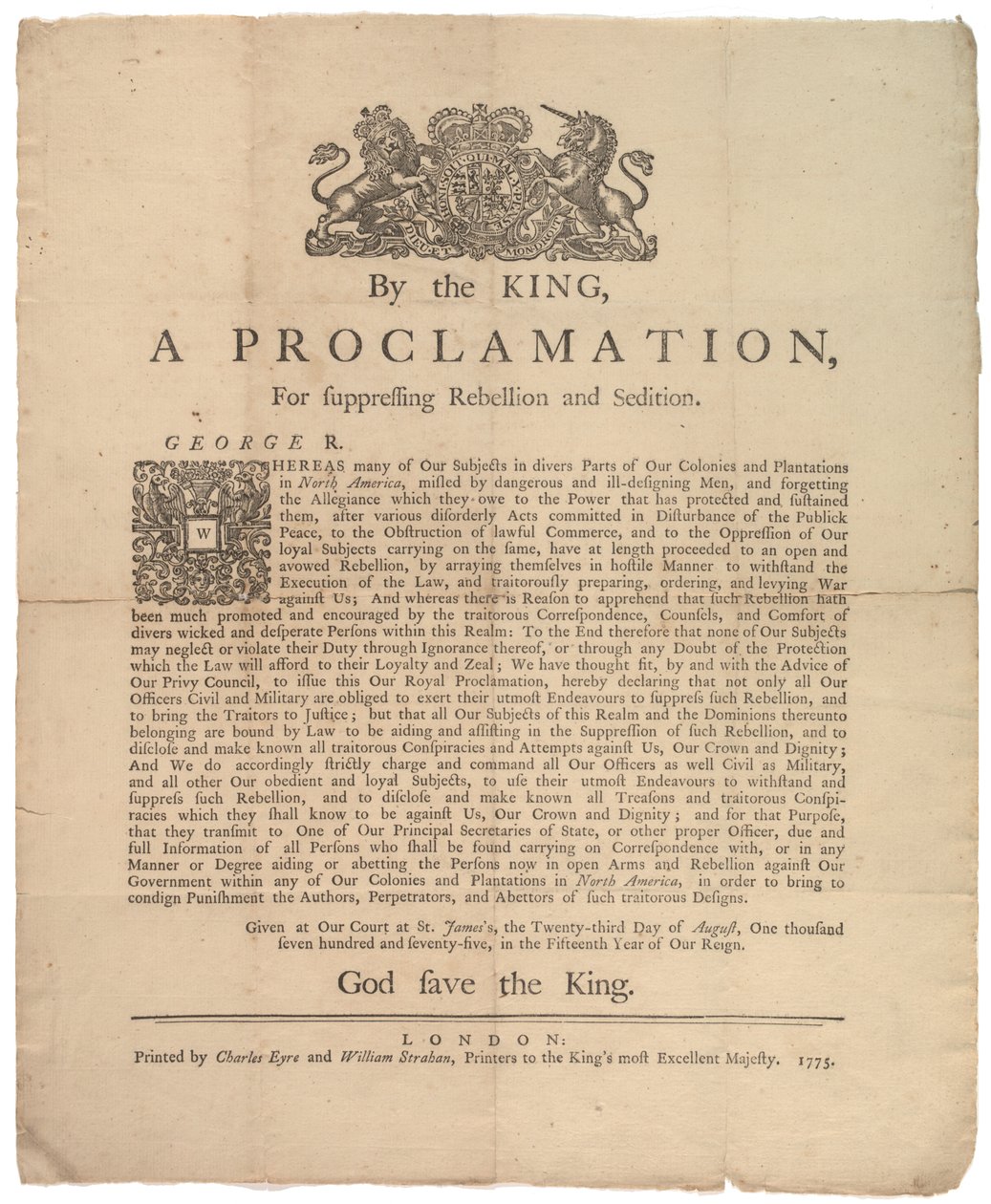 Una proclamación, para suprimir la rebelión..., 23 de agosto de 1775 de British School