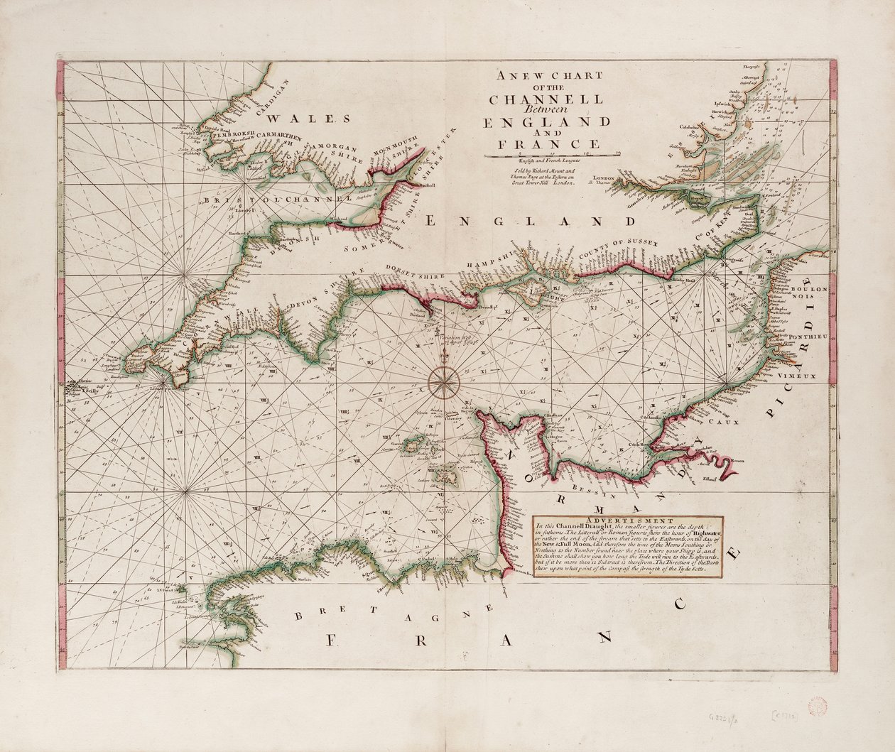 Carta del Canal de la Mancha entre Inglaterra y Francia de British School
