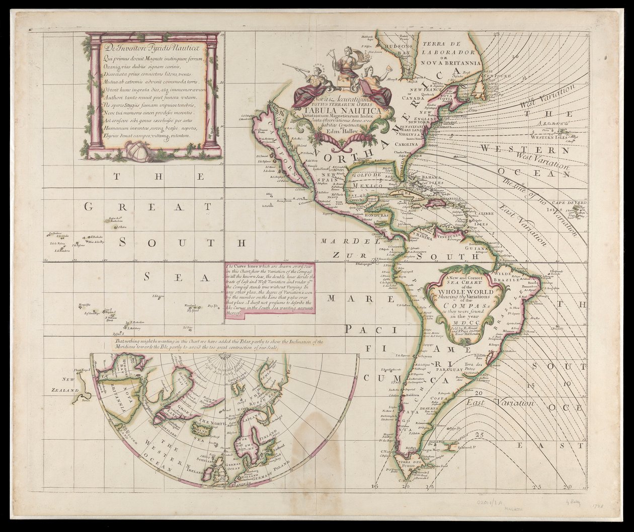 Una nueva y correcta carta marina de todo el mundo mostrando las variaciones de la brújula tal y como se encontraban en el año M.D.CC de British School