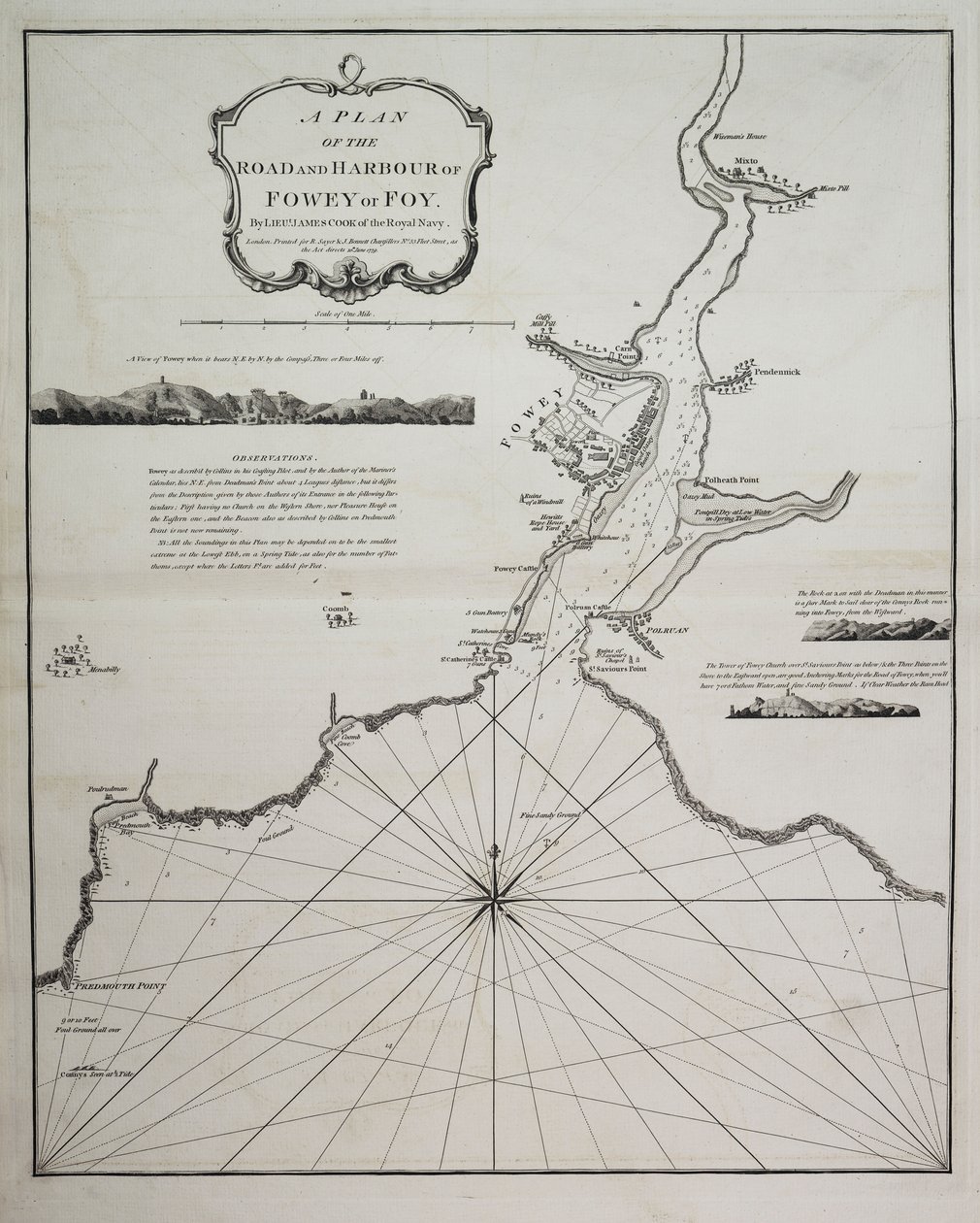 Plano de la carretera y el puerto de Fowey o Foy por el teniente James Cook de la Marina Real Británica de British School