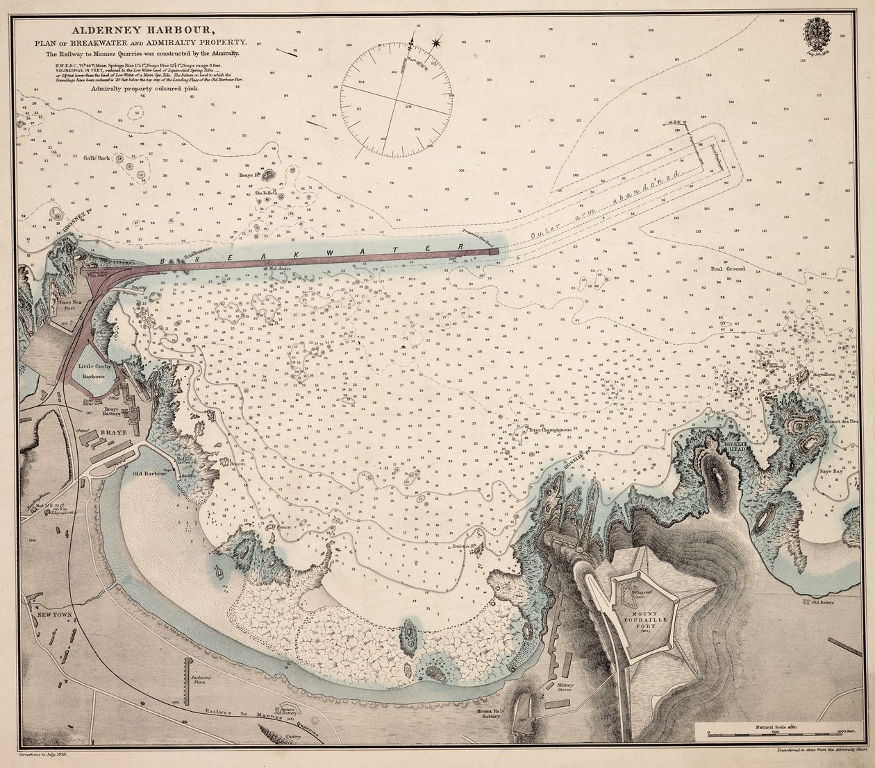 Puerto de Alderney, plano del rompeolas y propiedad del Almirantazgo de British School