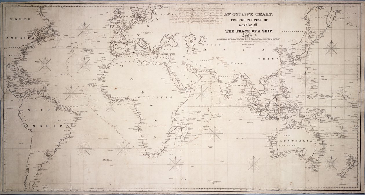 Una carta de contorno, con el fin de marcar la ruta de un barco". de British School