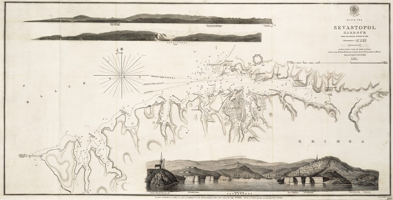 El puerto de Sebastopol en el Mar Negro según el estudio ruso de 1836 de British School